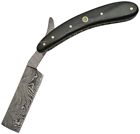 1117 Damascus Raxor Folding Razor Blade Horn Handle 801608311174