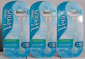 66361 3-packs Gillette Venus Sensitive Smooth Womens Razors 3 Blade 2 Cartridges Ea