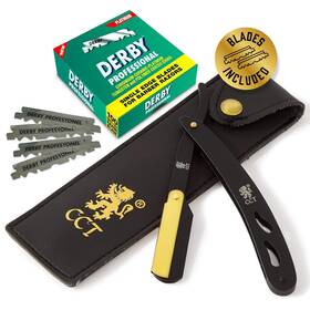 445000654632 Cut Throat Razor Kit With Travel Pouch - Black And Gold Stainless Steel Professi