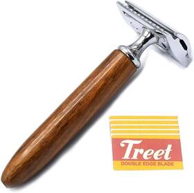445021359332 Double Edge Safety Razor With Natural Wood Handle - Experience A Better Shave
