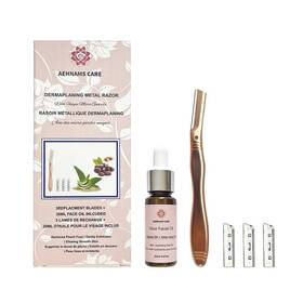 Aehnams Care 628942921957 Facial Exfoliation Dermaplaner Metal Razor Set With Face Oil 20ml 3 Replacem