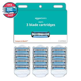 Amazon Basics 313021053024 3-blade Razor Refills For Men With Dual Lubrication 12 Cartridges Fits
