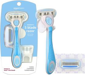 Amazon Basics 313092298263 5-blade Razor For Women Handle 2 Cartridges And Shower Hanger 4 P