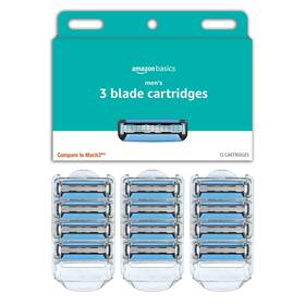 Amazon Basics 842379154713 3-blade Razor Refills For Men With Dual Lubrication 12 Cartridges Fits Razo