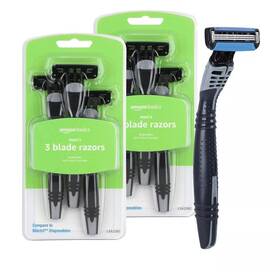 93036863 Amazon Basics 3-blade Disposable Mens Razors 6 Count Black 2 Pack Rubber Hand