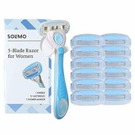 Amazon.com Services Llc 195515012584 Brand Solimo 5-blade Razor For Women Handle 12 Cartridges And Shower Hanger