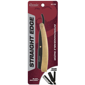 5158 Annie Shaving Straight Edge Razor Butterfly Swing Lock Gold Matte Black