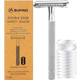 Asipro 726667942391 Double Edge Safety Razor For Men Women 10 1 Count Pack Of X-silver