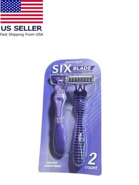 183827 Assured Women 6 Blade Disposable Razors 2 Pack Purple