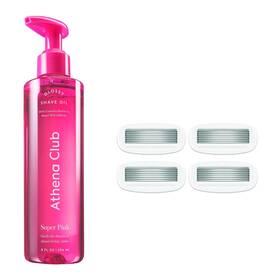 Athena Club 810077123522 Womens Shave Kit Glossy Oil Super Pink 4 Razor Blade Refills