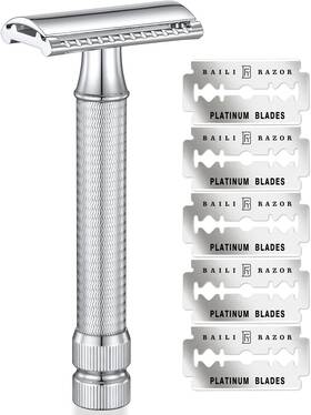Br-b3p Baili Double Edge Safety Razor Manual Wet Shave Unisex 5 Platinum Blades