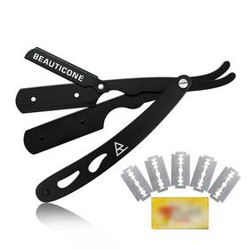 Beauticone 070000747187 Straight Razor - Black Full Steel Barber With Leaf Handle 5