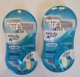 995264 Beauty 360 4-blade Disposable Razors 2 Packs Of 3 Each 6 Total Brand New