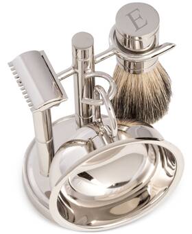 Bey-berk 797140993490 Mens Chrome Monogrammed Safety Razor And Brush Set