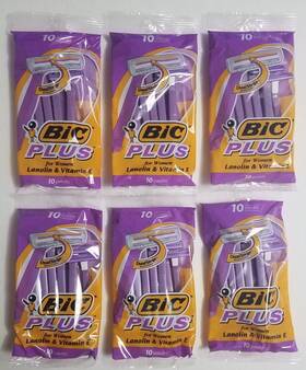 Bic 070330706569 6 Plus For Women Razors 10 Packs 60 Shavers 1990s Discontinued Nos Lanolin E
