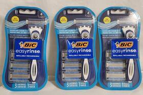 Bic 070330749078 Easyrinse Lot Of 3 Refillable Razors 4 Blades 1 Handle Refills New