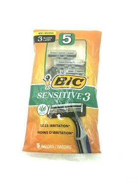Bic 070330749269 Sensitive 3 Disposable Razors For Men With Blades 5 Pack