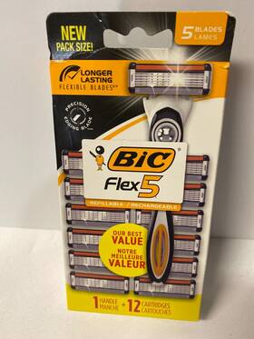 Bic 070330751019 Flex 5 Refillable Razors 1 Handle 12 Refills