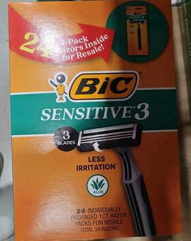 Bic 070330751675 Sensitive 3 Blades Less Irritation Razor 24 Pieces Individually Packaged