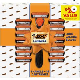 Bic 070330752719 Comfort 3 Refillable Mens Razor Set 14 Cartridges 15-piece Giftbox