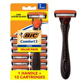 Bic 313088311358 Comfort 3 Refillable Three-blade Razor Kit For Men Sensitive Skin 1 Handle