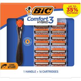Bic 445006153115 Comfort 3 Hybrid Disposable Razors For Men 1 Handle And 16 Cartridges With