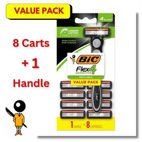 7033074818 Bic Flex 4 Disposable Razors Sensitive Skin 1 Handle And 8 Cartridges Kit 9pc