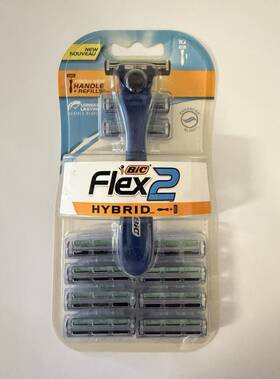 74196-6 Bic Flex 2 Hybrid 1 Handle 10 Cartridges Blades -pivot Head - Blue