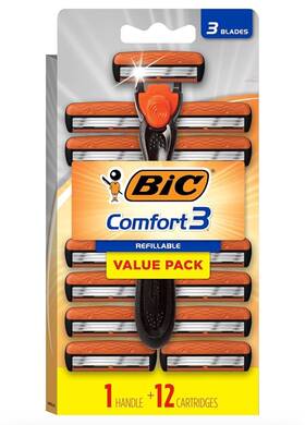 Bic 788115077925 New Comfort 3 Refillable Three-blade Disposable Razors For Men 13 Piece Kit