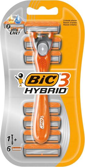 8724465 Bic 3 Hybrid Mens Triple-blade Razors Pack With 1 Handle 6 Refills -