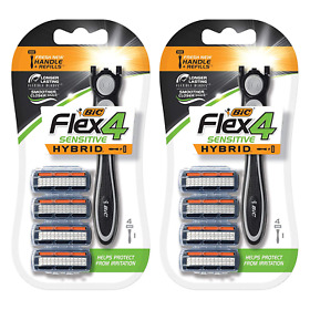 Bic Flex 4 Sensitive Hybrid Mens 4-blade Disposable Razor 1 Handle And Cartr