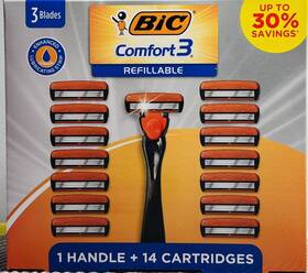 Sh3kgp14-gry Bic Comfort 3 Refillable Disposable Razors For Men 1 Handle And 14 Cartridges With