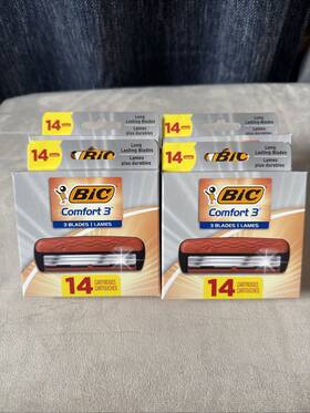 Sh3rp14blk Bic Comfort 3 Refillable Refill Razor Cartridges 14 Count. Quantity Of 4 Boxes