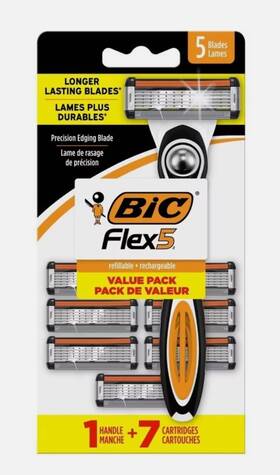 Sh5kp7c-blk Bic Flex 5 Mens Refillable With Blade Razors 1 Handle And 7 Cartridges
