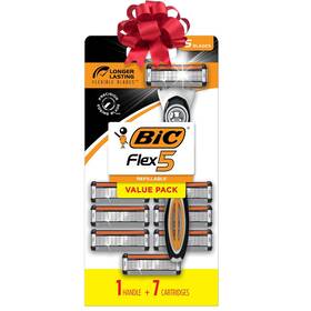 Sh5kp7c-d-blk Bic Flex 5 Refillable Mens Holiday Shaving Kit 5-blade Razors 1 Handle And 7