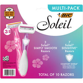 Sx3ss10e-ast Bic Soleil Disposable Womens Razors 3 Blades 10-count Multi-pack