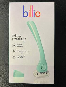 312d31a8-636 Billie Minty Starter Kit Razor Handle 5 Blade Refills Magnetic Holder