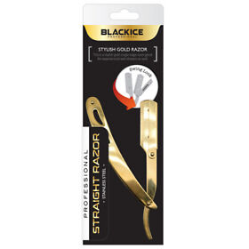 Bir002gol Black Ice Shaving Straight Razor Butterfly Swing Lock Shiny Gold