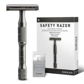 Branded 313103981955 Gun Black Safety Razor Single Blade Razors For Men With 10 Platinum Coated Sta