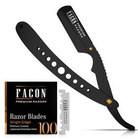 Branded 445004753768 Fac N Straight Razor Kit With 100 Blades - Stainless Steel Barber Shaver
