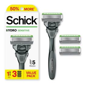 Branded 711181066135 Schick Hydro Sensitive Razor For Men 5-blades 1 Handle 3 Refills Skin