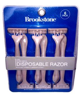 Brookstone 021331151629 5 Blade Mens Disposable Razors With Aloe Lubricant Strips 6 Pack New