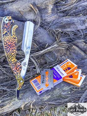 12314 Damaskerus Professional Tiger Style Handle Straight Cut Throat Barber Razor 10 Blades Sa