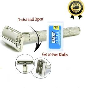Derby 060495828898 Twist To Open Butterfly Safety Shaving Razor And 20 Double Edge Blades Woman