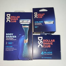11346-02182 Dollar Shave Club Body Shaver 4 Blade Razor Blue Flexible Head 10 Cartridges