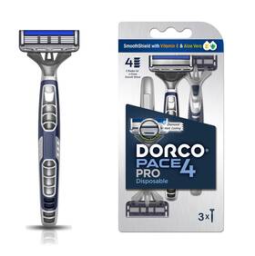 Dorco 842424004956 Pace Pro 4 Disposable Razors 3 Pack - Long Lasting Blade Technology