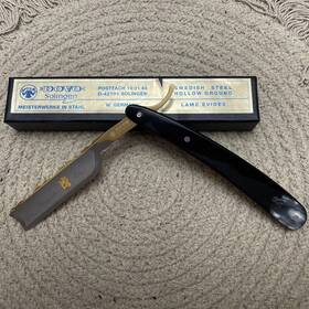 10581193 Dovo Bergischer Folding Knife 0.63 Carbon Steel Straight Razor Blade Horn Handle