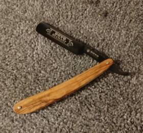 125820211 Dovo Straight Black Coated Carbon Steel Razor Hollow Blade Olive Wood Handle