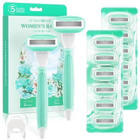 Dgwrn-001 Dreamgenius Razors For Women Include 2 Non-slip Handles And 14 Blade Green