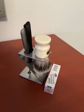 Duke3 Feather Simpson Shaving Brush Artist Club Straight Razor Blades And Stand